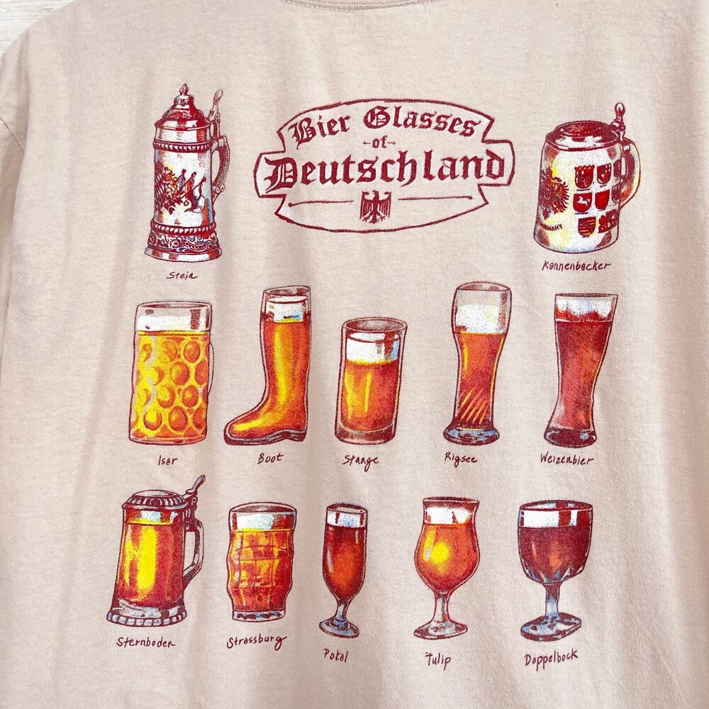 Brew City Beer Glasses Of Deutschland Graphic Tee Beige Brown Mens Small - Picture 4 of 5